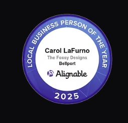Alignable Local Business Person of the Year 2025 badge for Carol LaFurno of The Foxsy Designs in Bellport